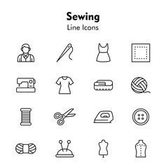 Sewing Icon Set: A minimalist illustration of sewing icons, perfect for educational content, websites, and design projects, focusing on essential tools and concepts.