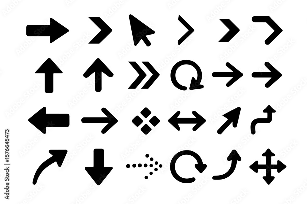 Fototapete Black vector arrows collection. Big set of different arrow icons. Simple modern flat style for web design, mobile app or UI UX interface. Cursor and pointer symbols.