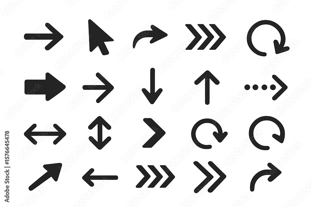 Poster black vector arrows collection. big set of different arrow icons. cursor and pointer symbols for nav