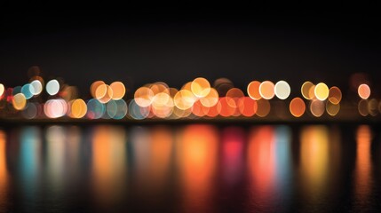 Night city lights reflected on water