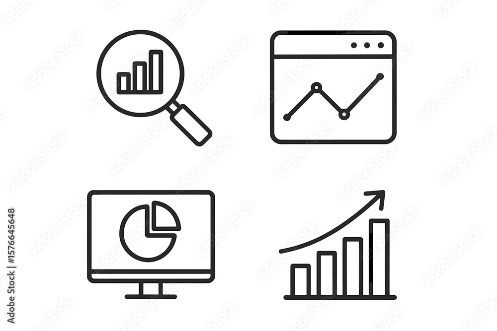 Poster data analysis icon set. analytics and statistics symbols for business intelligence. market research,