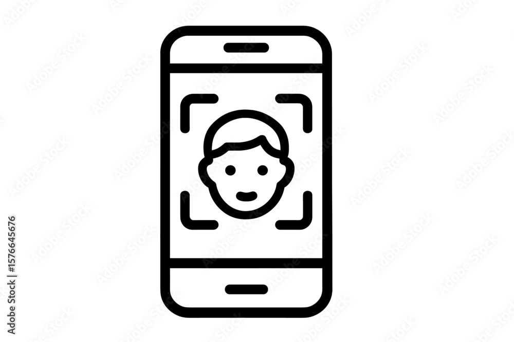 Poster face id icon. facial recognition for identification and security access. biometric authentication pr