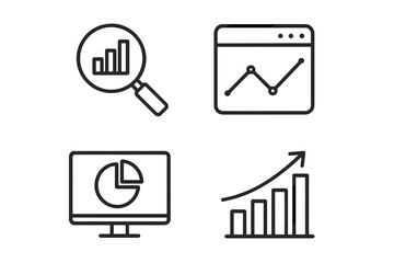 Data analysis icon set. Analytics and statistics symbols for business intelligence. Market research, financial report, and performance metrics for web and mobile app UI.