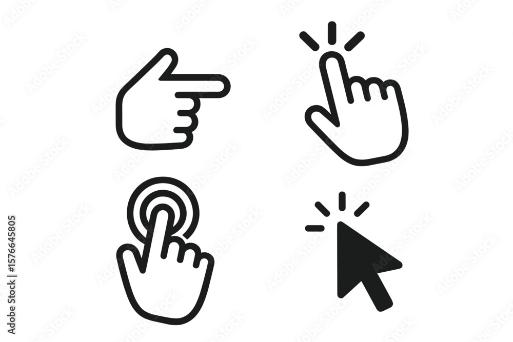 Fototapete hand click vector icons set, website and computer interface buttons, illustration for graphic and we