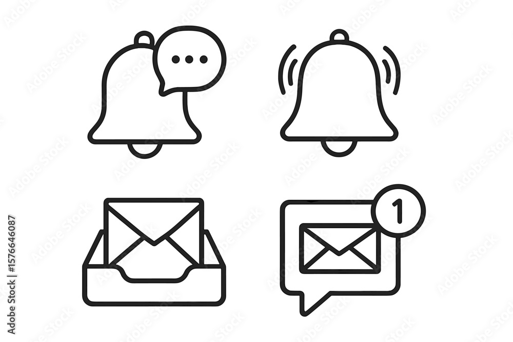 Poster notification bell icon set. alert symbol. message notification. inbox email icon. new message alert.
