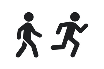 Walking and Running Human Silhouette Icons. Active People Pictogram Set. Fitness, Exercise, Sport, Pedestrian, Jogger, Runner, Motion, Urban Lifestyle, Vector Isolated Illustration