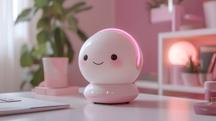 Cute Smiling Desk Lamp in Soft Pink Aesthetic Interior Setting