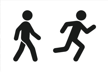 Walking and Running Man Silhouette Icons. People Activity Symbol Set. Human Figure Pictogram. Fitness, Exercise, Sport, Movement Concept. Black Vector Illustration on White Background.