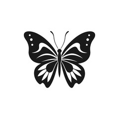 Stylized black butterfly silhouette with white accents isolated on white background