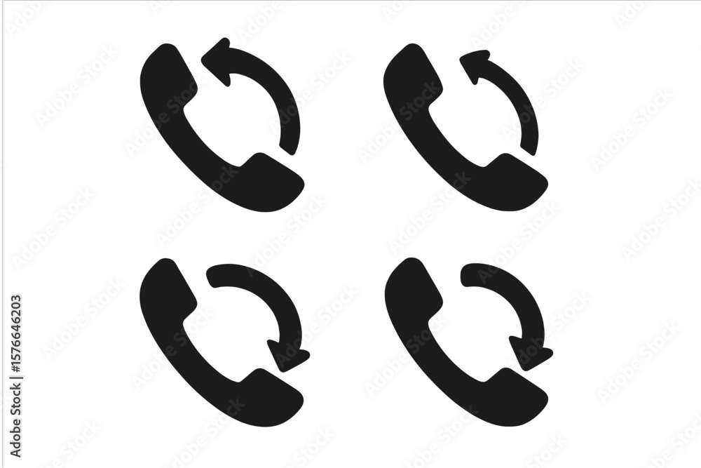 Poster phone call rotation icon set. incoming outgoing call symbol. phone handset with arrow. vector illust