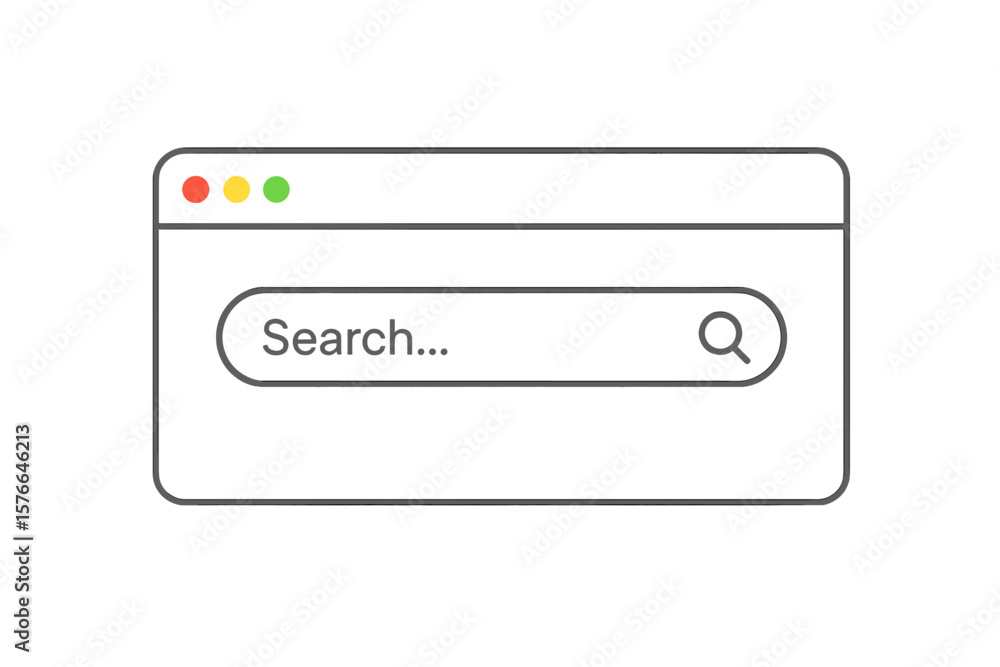 Fototapete Minimalist Search Bar User Interface Vector. Web Browser Window with Search Form, Navigation Icons, Address Bar. Modern Website Template. Isolated Internet UI Element for Design and Development
