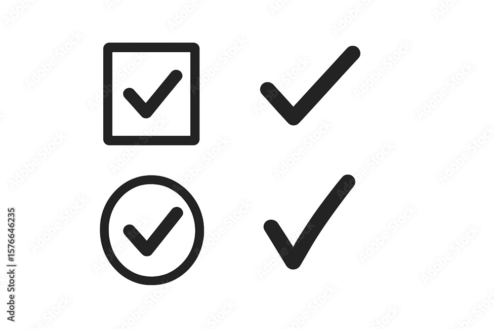 Poster modern check mark icons set. checkbox, circle, and tick symbols. profile verification, task complete