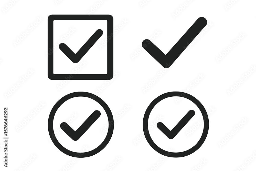 Poster checklist tick mark icon set. vector check mark icons. checkbox, done, approved, verified, profile v