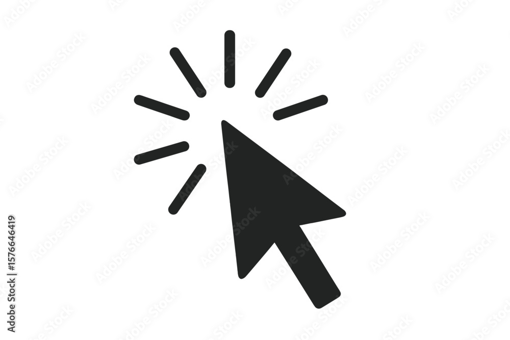 Poster mouse cursor click icon, vector illustration. black pointer arrow with click rays. simple flat symbo