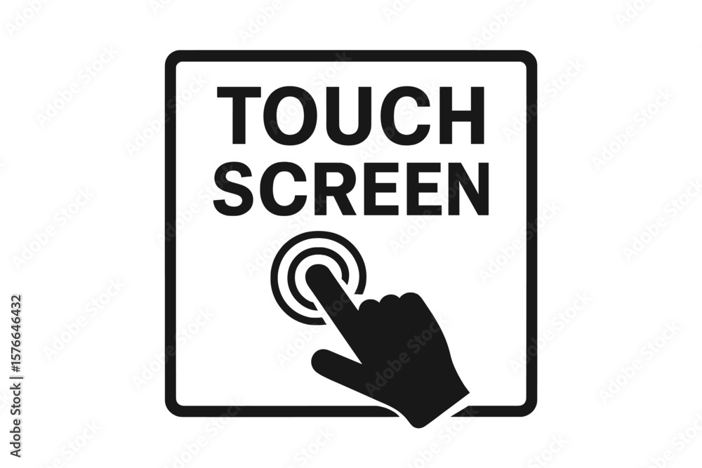 Poster touch screen sign vector illustration. hand pressing button icon. interactive display symbol. modern