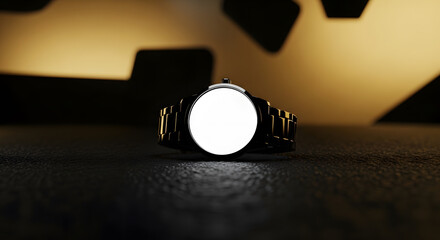 Luxury Black Watch with White Face on Dark Textured Surface