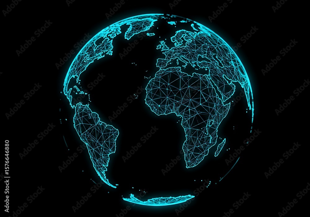 Aufkleber digital globe of the world with a network connection on black