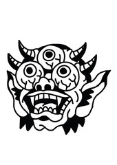 Spooky three-eyed demon with horns, a unique monster illustration