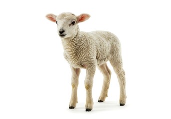 Fototapeta premium A cute little lamb standing isolated on white background