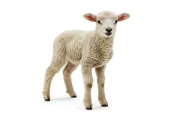 Fototapeta premium A cute little lamb standing isolated on white background