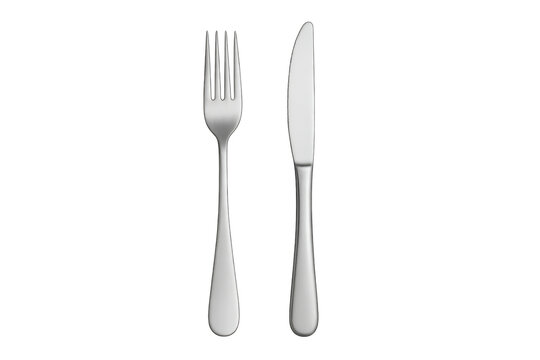 Silver fork and knife isolated on a transparent background, perfect for illustrating dining, restaurants, or meal preparation concepts