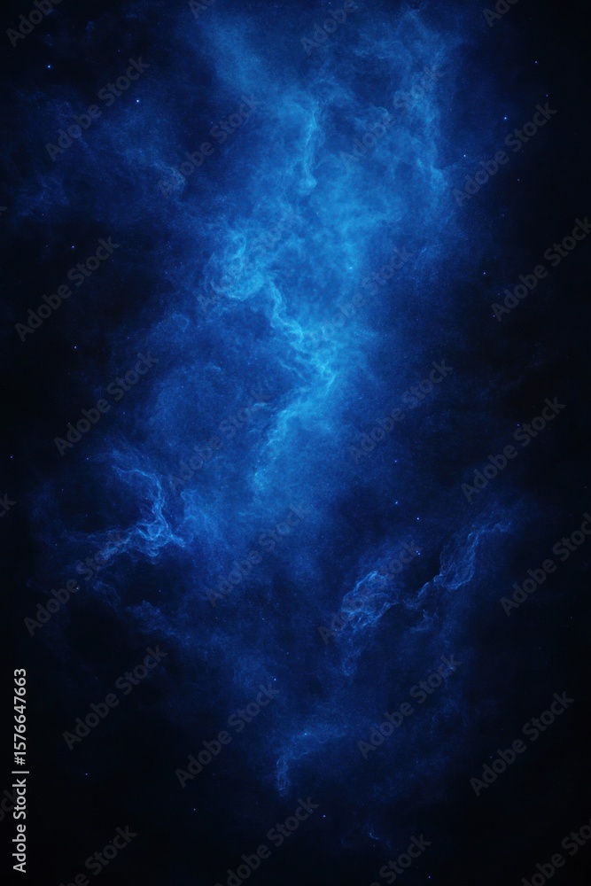 Poster abstract cosmic blue nebula with glowing scattered stars on a dark background creating a mysterious 