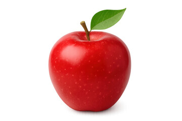 Fresh, ripe red apple with attached leaf, isolated on a transparent background, ready for use in various design projects