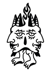 Bizarre two-headed horned creature, spooky illustration