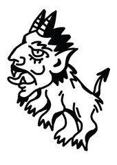 Scary horned demon illustration with sharp teeth