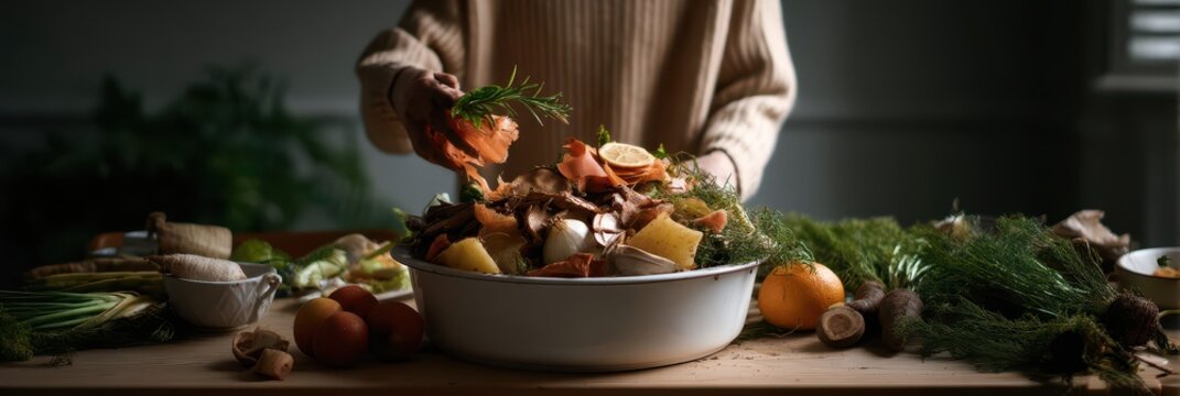 Sustainable home composting with fresh kitchen scraps for eco-friendly living and gardening