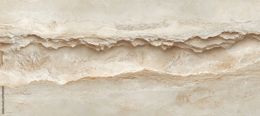 Poster close-up view of a beige and light brown natural textured stone surface with layered and rough patte