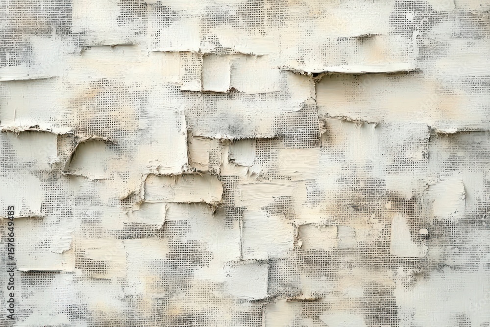 Poster abstract textured wall with layered rough patches and neutral tones creating a distressed and rustic