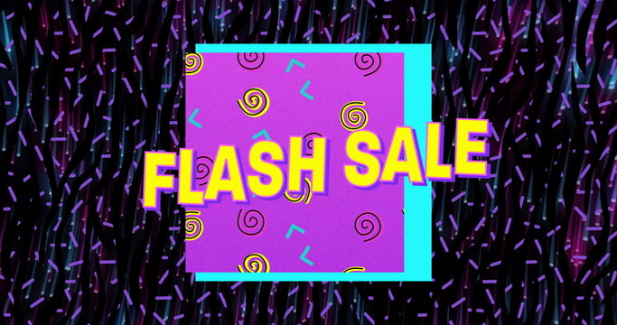 Displaying bold FLASH SALE text glowing over patterned magenta square, neon graphic design backdrop - Powered by Adobe