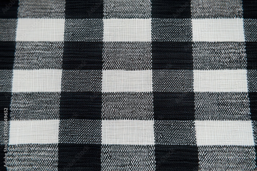 Poster close-up view of black and white checkered fabric pattern with visible woven texture