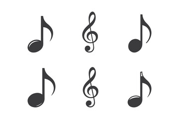 Musical notes icon, Music notes symbol, Black Silhouette Vector Illustration, white background.