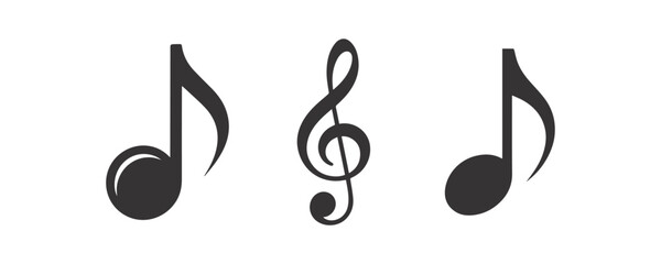 Musical notes icon, Music notes symbol, Black Silhouette Vector Illustration, white background.