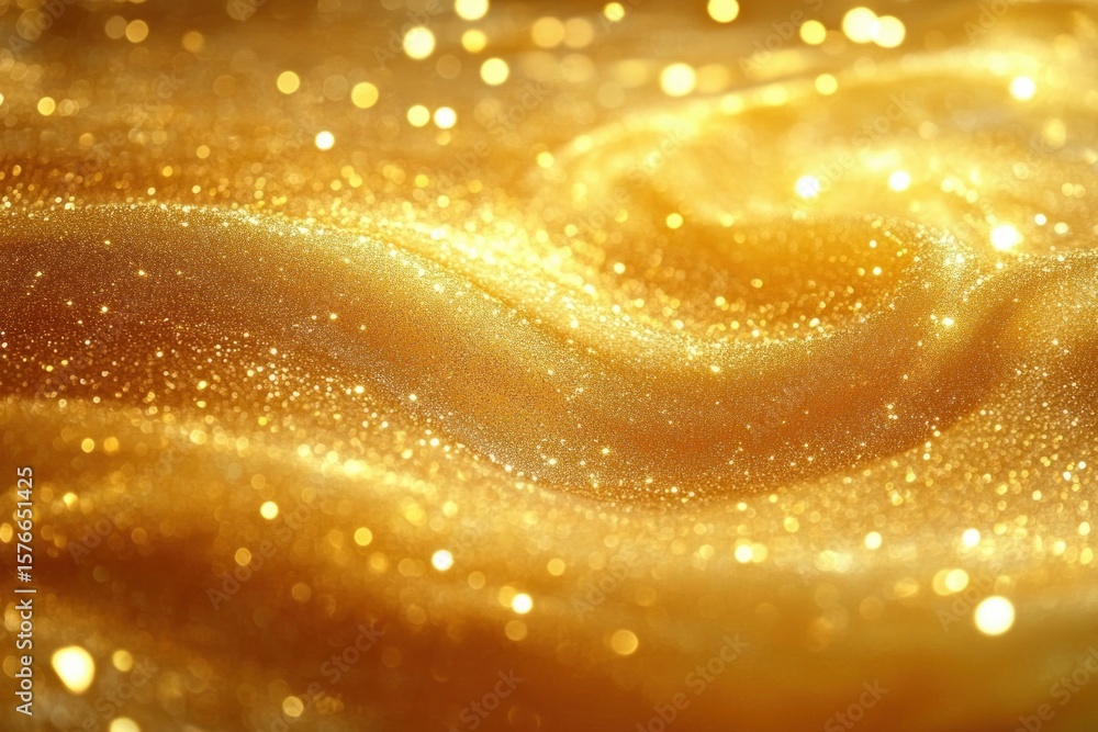 Aufkleber close-up of swirling golden glitter particles creating a sparkling and radiant texture with warm shi