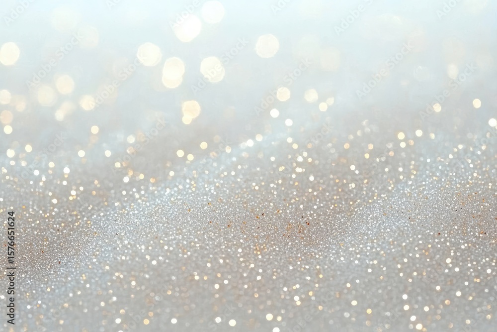 Poster close-up of sparkling silver and gold glitter particles creating a festive and shimmering texture wi