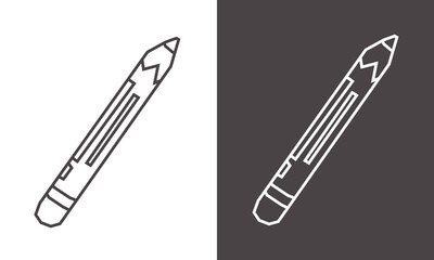 Pencil Icon in Black Line Art and White Line Art Cutout Style