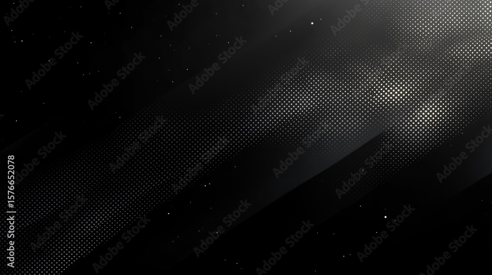 Poster abstract dark background with diagonal dotted gradient pattern resembling light beams or particles s