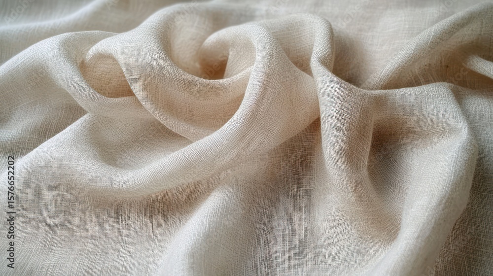 Poster close-up of soft beige fabric with delicate folds and textures creating a smooth and flowing visual 
