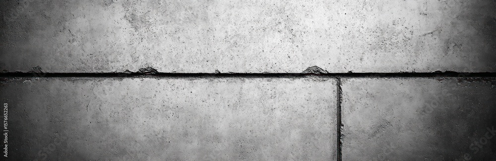Poster close-up of a gray concrete wall with visible horizontal and vertical seams and rough textured surfa