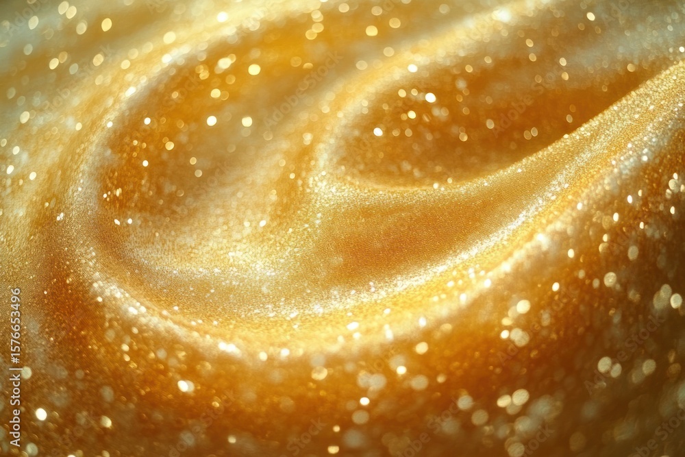 Aufkleber close-up of golden sparkling glitter texture with smooth waves and soft shimmering light reflections