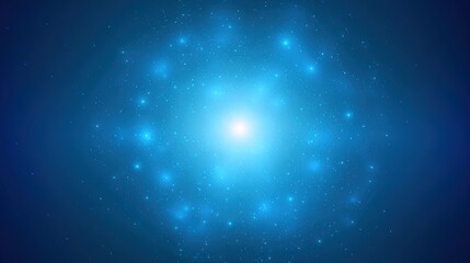 Abstract, ethereal blue background with bright center glow and scattered light particles.