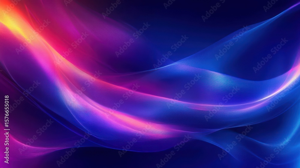 Poster smooth flowing vibrant abstract blue and purple light waves with glowing pink and orange highlights 