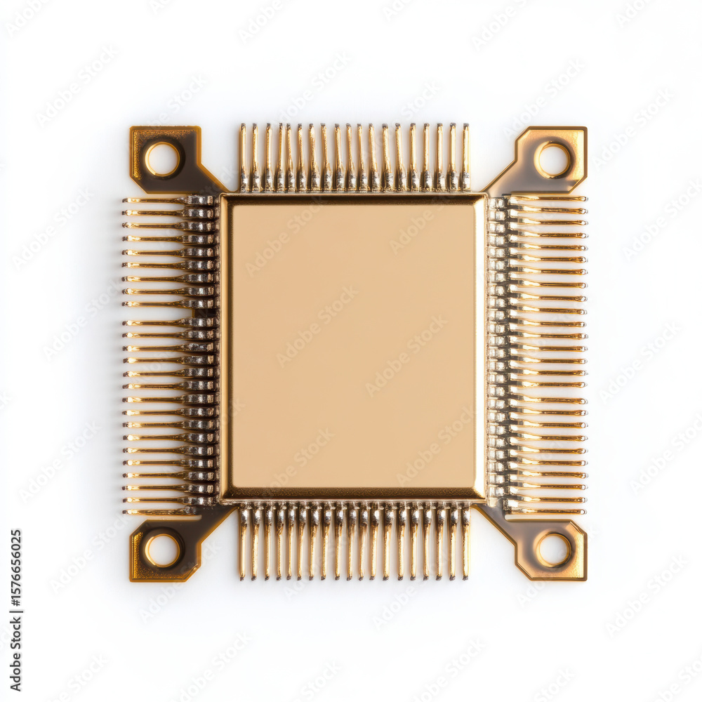 Aufkleber modern gold microchip with detailed circuit connections, advanced electronic component for computing