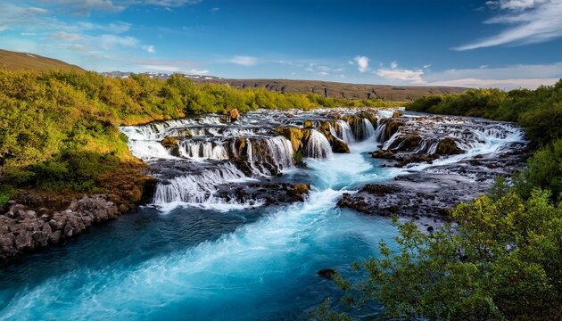 discover the stunning barnafoss and hraunfossar waterfalls as crystal clear water cascades over rugged rocks