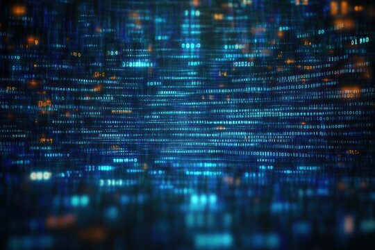 Abstract digital data visualization with glowing horizontal and vertical lines and numbers creating a futuristic technology atmosphere