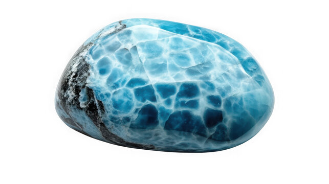 Polished larimar gemstone with blue and white patterns isolated on transparent background