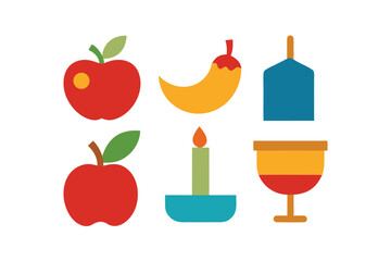 Rosh Hashanah Festive Icons Pack On White